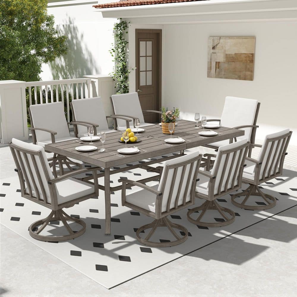 Serenity Gardens 9-Piece Gray Aluminum Outdoor Dining Set with 8 Swivel Dining Chairs and Cushions price history on PriceWatchPro