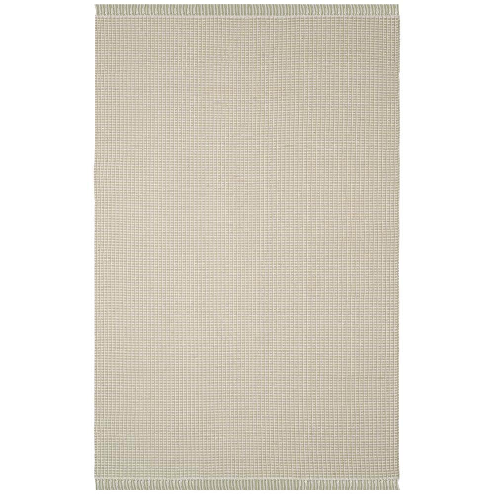 Ivory and Green Handwoven Cotton Flatweave 6' x 9' Rug