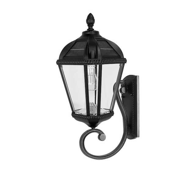 GAMA SONIC Royal Bulb Series Black Solar Dusk To Dawn Outdoor Lantern Wall Sconce with 150 Lumen LED Bulb Included
