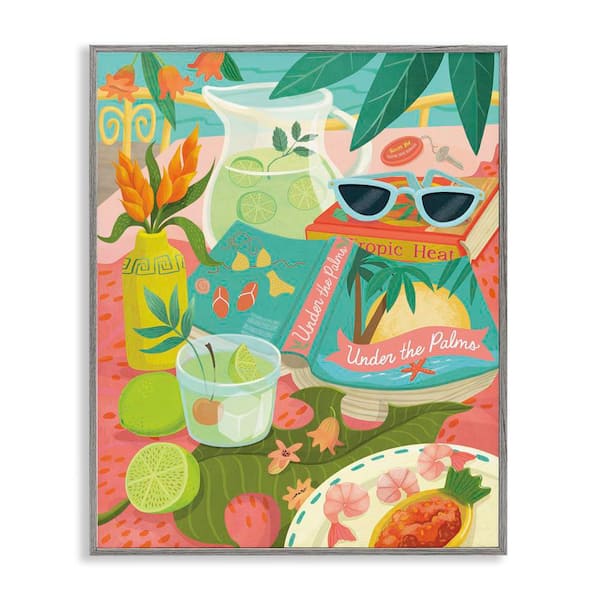Stupell Industries Tropical Drinks on Beach by Laura Watson Gray Framed Food Giclee Art Print 14 in. x 11 in.
