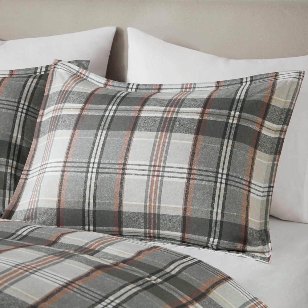 Tan and Gray Plaid Cotton Full/Queen Duvet Cover Set