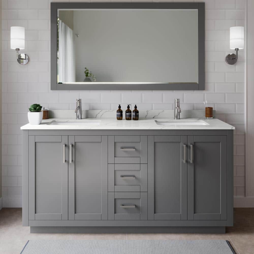 Miranda 66 in. W x 22 in. D x 33.75 in. H Double Bath Vanity in Dark Gray with Giotto Quartz Top price history on PriceWatchPro