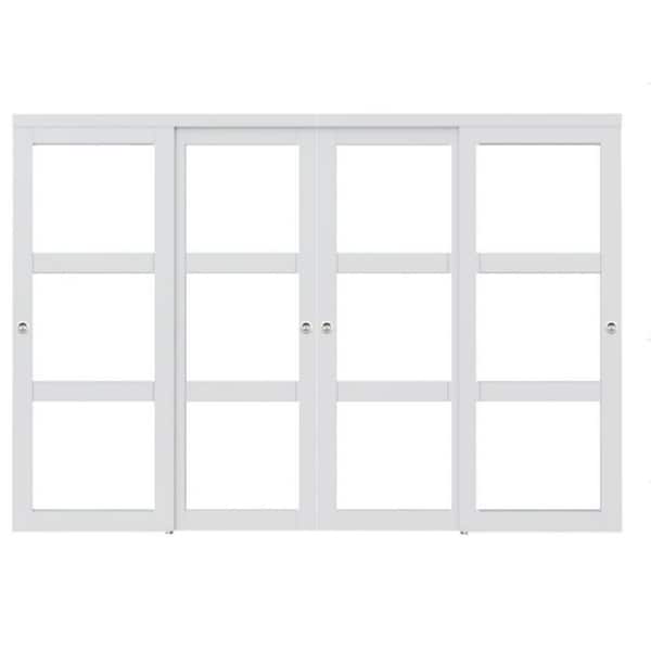 120 in. x 96 in. 3-Lites Frosted Glass White Finished MDF Closet Sliding Door with Hardware Kit