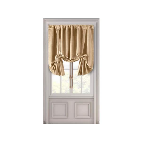 RICARDO Premium Velvet Champagne Solid 50 in. W x 63 in. L Rod Pocket With Back Tab Room Darkening Curtain Tie-Up Panel