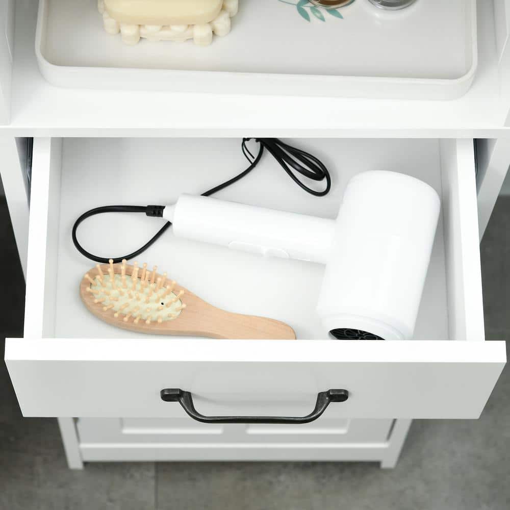 White Tall Bathroom Storage Cabinet with Adjustable Shelves