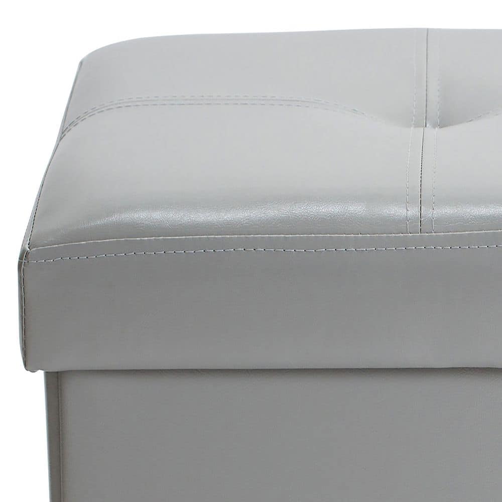 Classic Gray Faux Leather Folding Storage Ottoman Bench