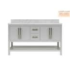 Glovemont 60 in. W x 22 in. D Double Vanity in Light Gray with Carrara Marble Vanity Top with White Basins