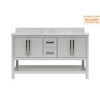 Glovemont 60 in. W x 22 in. D Bath Vanity in Light Gray with Carrara Marble Vanity Top in Carrara with White Basins