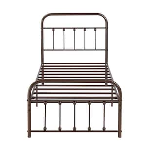 Victorian Bed Frame Bronze Purple, Heavy-Duty Metal Bed Frame, Twin Size Platform Bed with Headboard, No Box Spring Need