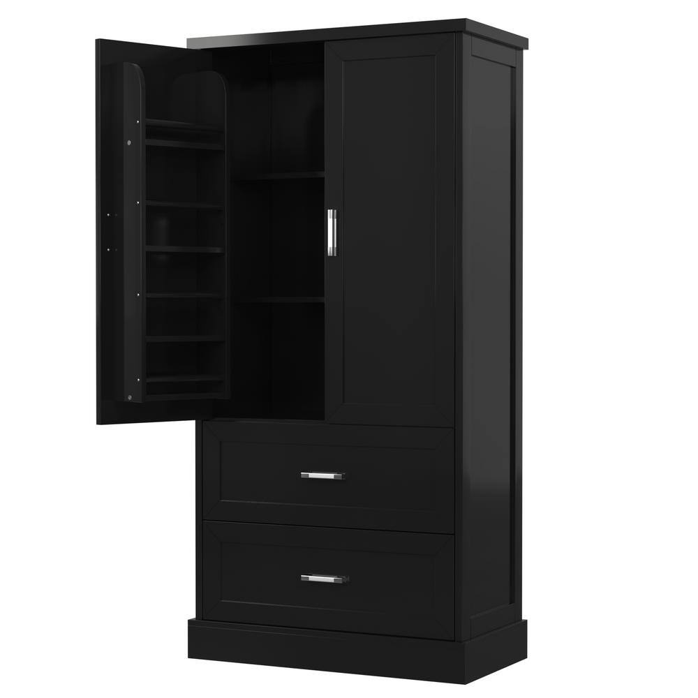 31 in. W x 16 in. D x 64 in. H Black Linen Cabinet, Tall Bathroom Storage C