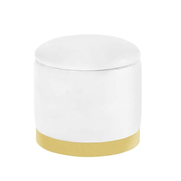 Morden Fort White Velvet Ottoman with Storage Round Footrest for Entryway, Bedroom 16.5 in D x 16.5 in. W x 17 in. H