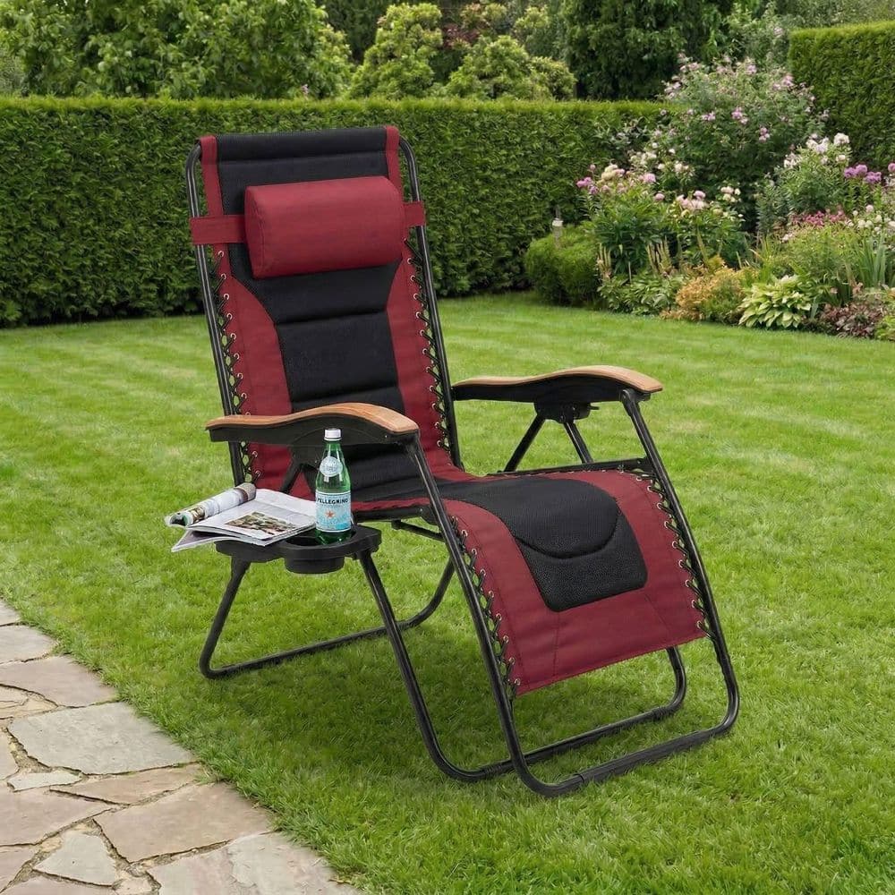 "Black & Red Metal Oversized Zero Gravity Chair, 30"" Wide Foldable Patio Recliner with Cup Holder, 400 LBS" price history on PriceWatchPro