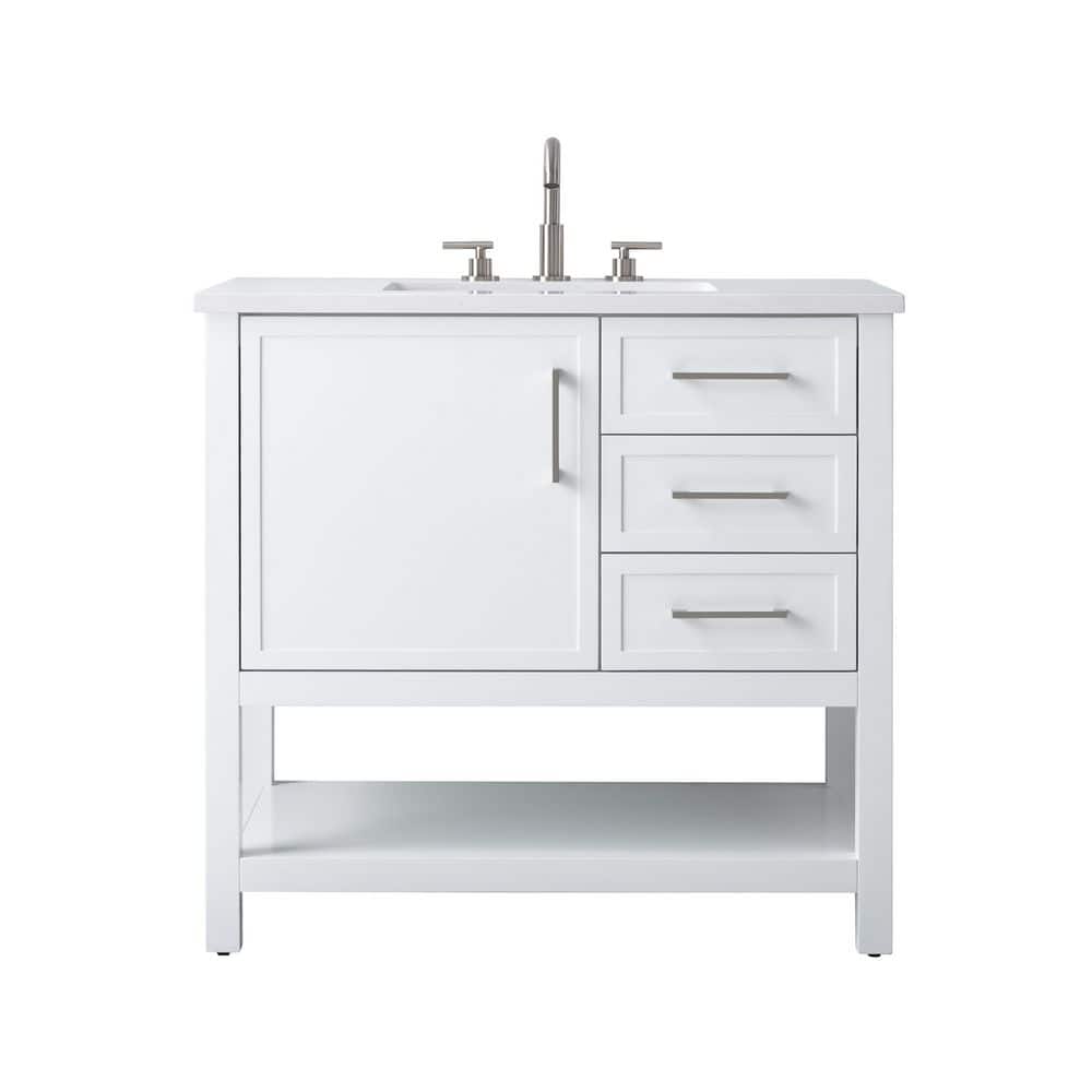 Arlo 36 in. W x 22 in. D x 34 in. H Bath Vanity in White with Engineered Stone Top in Ariston White with White Sink