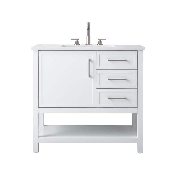 Arlo 36 in. W x 22 in. D x 34 in. H Bath Vanity in White with Engineered Stone Top in Ariston White with White Sink