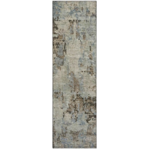 Mayfield Premium Machine Washable Abstract AMF2360 Beige 2 ft. x 7 ft. Runner Rug