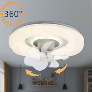 18 in. LED Indoor 360-Degree Oscillating Low Profile White Ceiling Fan with Dimmable Light and Remote Reversible Blades