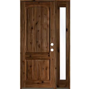 44 in. x 96 in. Rustic knotty alder Left-Hand/Inswing Clear Glass Provincial Stain Wood Prehung Front Door with RFSL