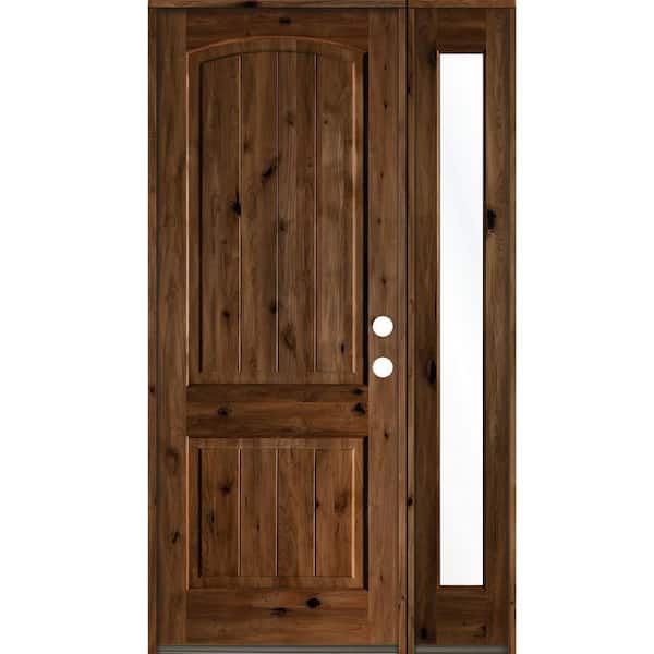 Krosswood Doors 50 in. x 96 in. Rustic knotty alder Left-Hand/Inswing Clear Glass Provincial Stain Wood Prehung Front Door with RFSL