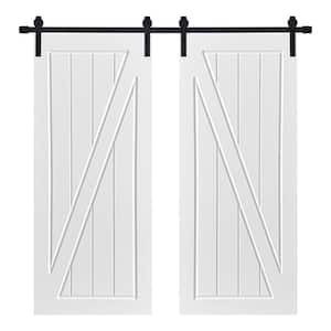 Modern ZFRAME Designed 56 in. x 80 in. MDF Panel White Painted Double Sliding Barn Door with Hardware Kit