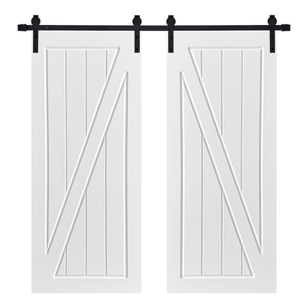 AIOPOP HOME Modern Z-Frame Designed 48 in. x 80 in. MDF Panel with White Painted Double Sliding Barn Door with Hardware Kit