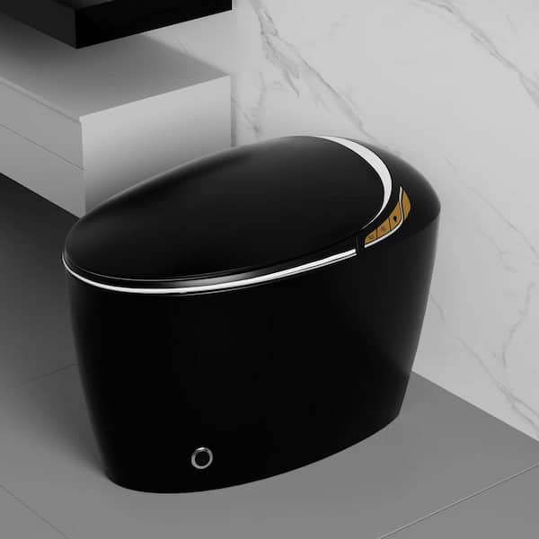 12 in. Elongated Oval LED Display 1-Piece Single Flush 1.28GPF in Black with Auto Open/Close, Foot Sensor and Warm Water
