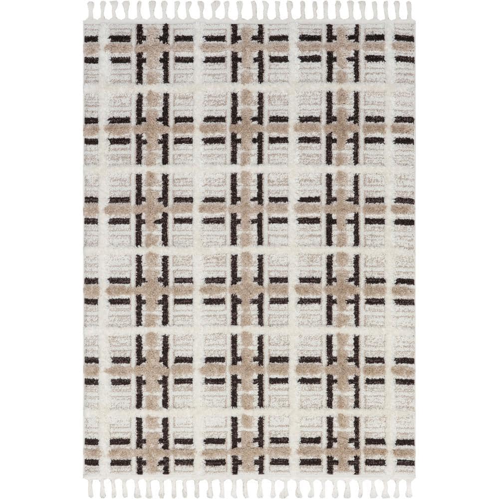 Crimson High-Low Plaid Tasseled Ivory 2 ft. x 8 ft. Runner Rug Area Rug price history on PriceWatchPro