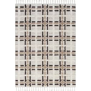 Crimson High-Low Plaid Tasseled Ivory 5 ft. 3 in. x 7 ft. 6 in. Area Rug
