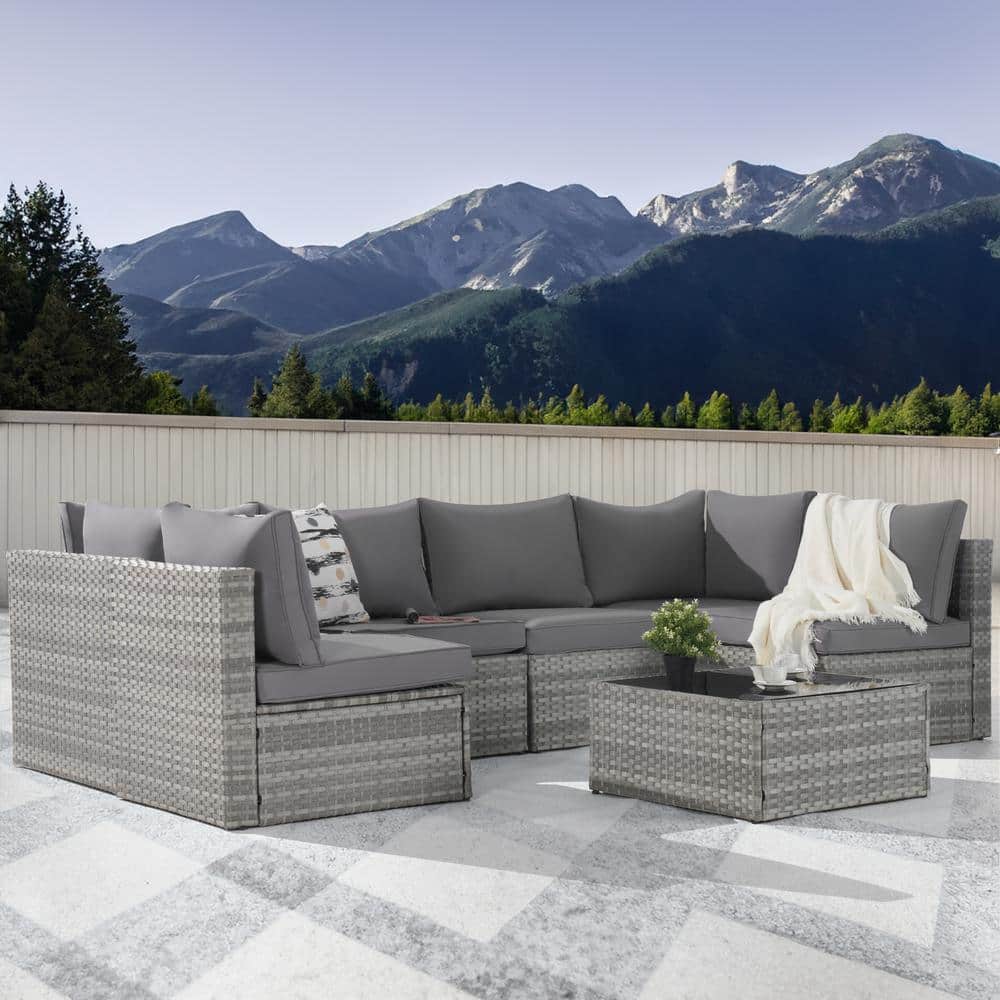 7-Piece Wicker Patio Conversation Sofa Set, Outdoor Sectional Seating with 