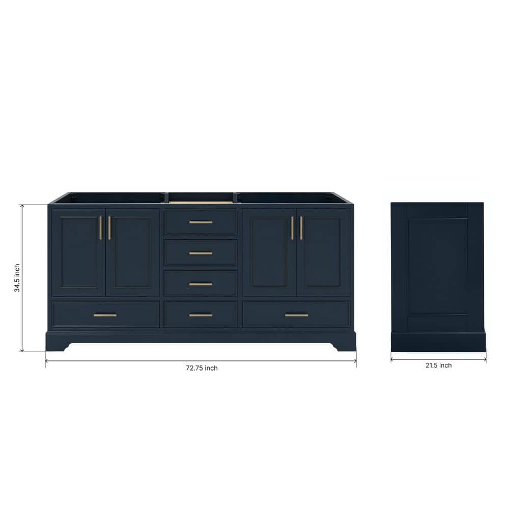 Midnight Blue Double Freestanding Vanity Cabinet with Brass Hardware
