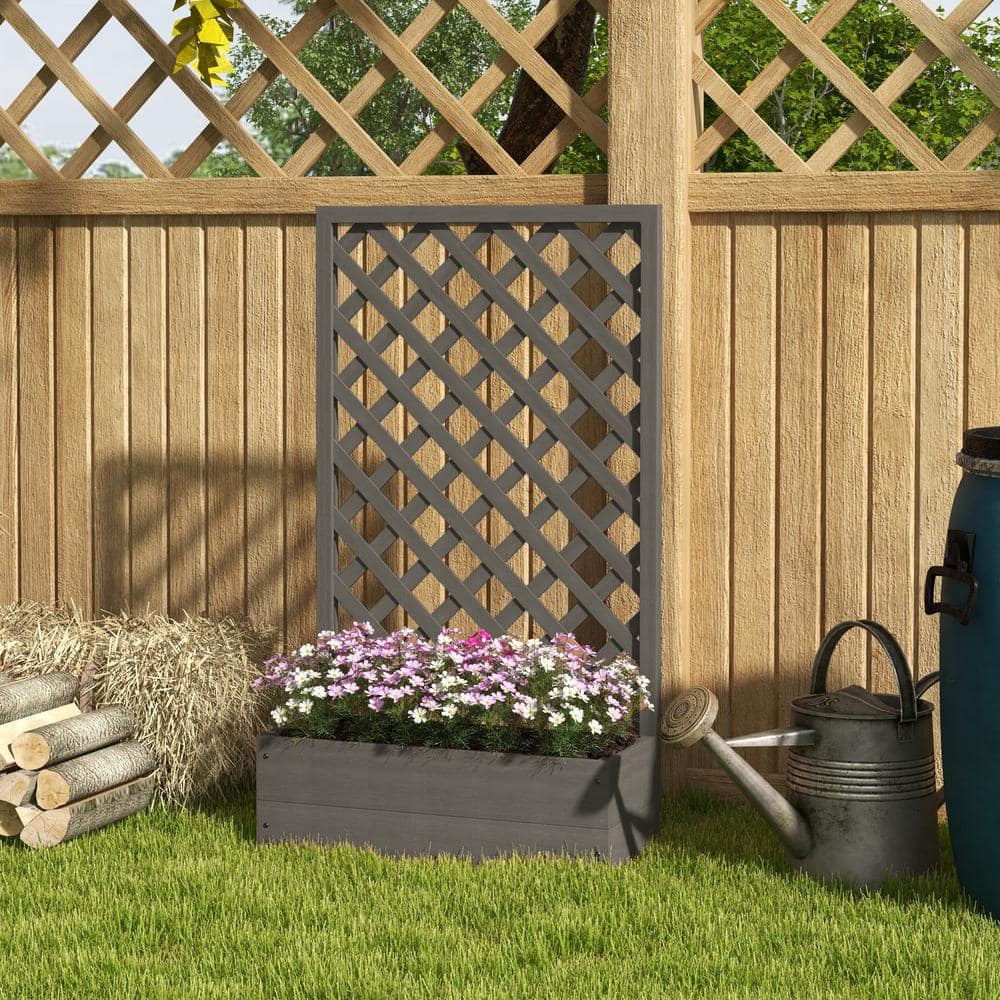 Dark Gray Wood Raised Garden Bed with Trellis