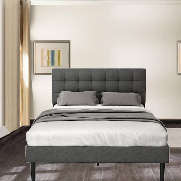 ZIRUWU Gray Frame Queen Platform Bed