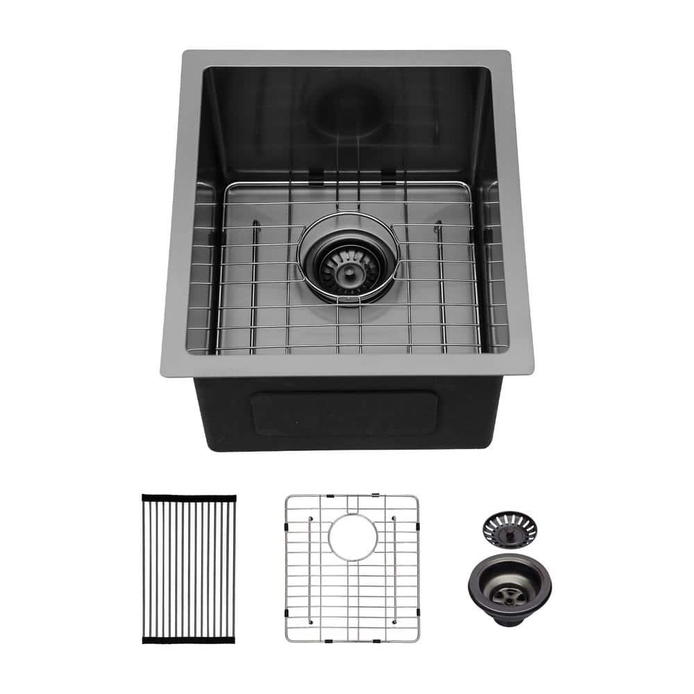 23 in. Undermount Single Bowl 16-Gauge Gunmetal Black Stainless Steel Kitchen Sink with Bottom Grid and Drying Rack