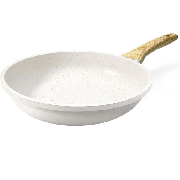 2 qt Cast Aluminum Nonstick Saute Pan White Granite Omelette Skillet Healthy Cookware Compatible All Stovetops