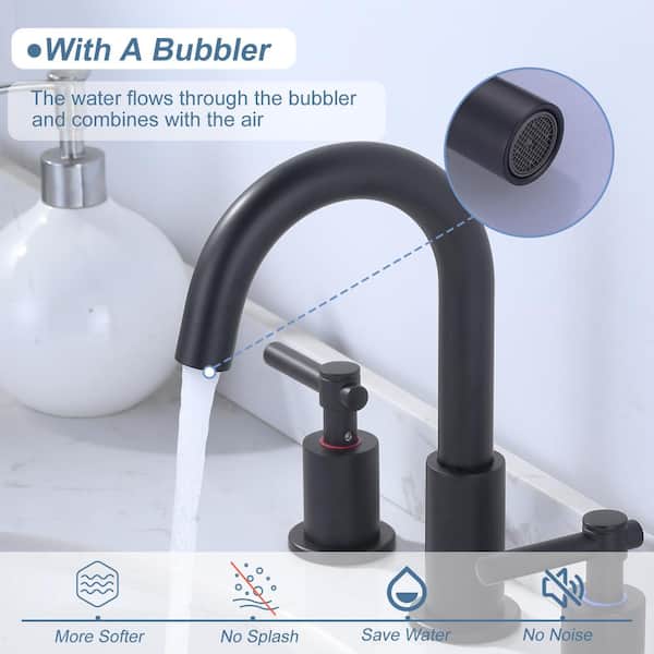 2-Handle Bathroom Faucet Widespread Bathroom Sink Faucet with Pop-up Drain 3 Hole Installation in Matte Black