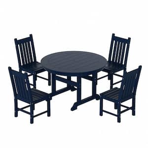 Hayes 5-Piece Round HDPE Plastic Outdoor Dining Set with Side Chairs in Navy Blue