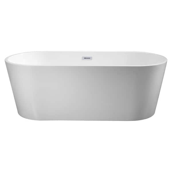 CASAINC 60 in. Acrylic Alcove Flatbottom Non-whirlpool Freestanding Soaking Bathtub in White