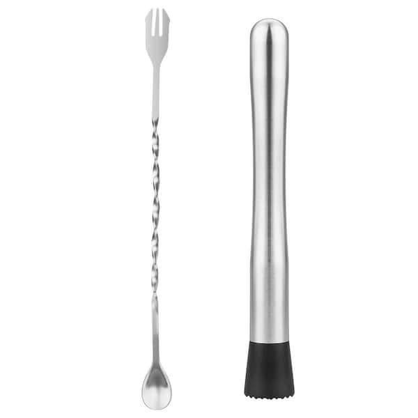 10 in. Stainless Steel Muddler and Mixing Spoon with Long Handle for Cocktails, Mojitos and Fruit Drinks (1-Pack)
