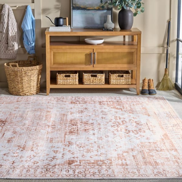 Martha Stewart Washable Beige/Gold 2 ft. x 2 ft. Machine Washable Medallion Distressed Area Rug