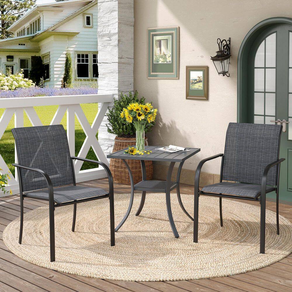 3-Piece Metal Patio Dining Set with Grey Square Table and 2 Grey Dining Chairs for Outdoor Use price history on PriceWatchPro