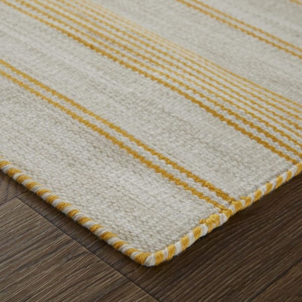 2 ft. x 8 ft. Yellow, Ivory Striped Area Rug