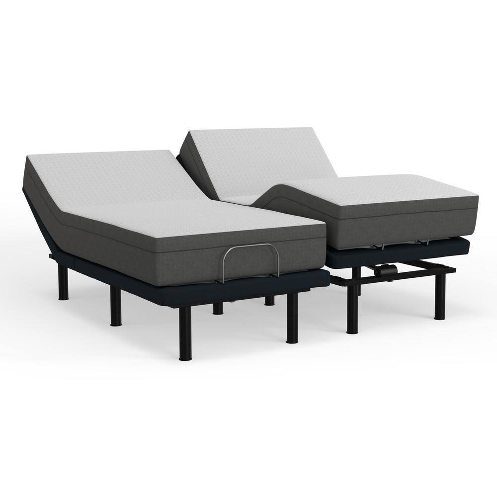 Split King Adjustable Bed with Gel Memory Foam Mattress in White Linen