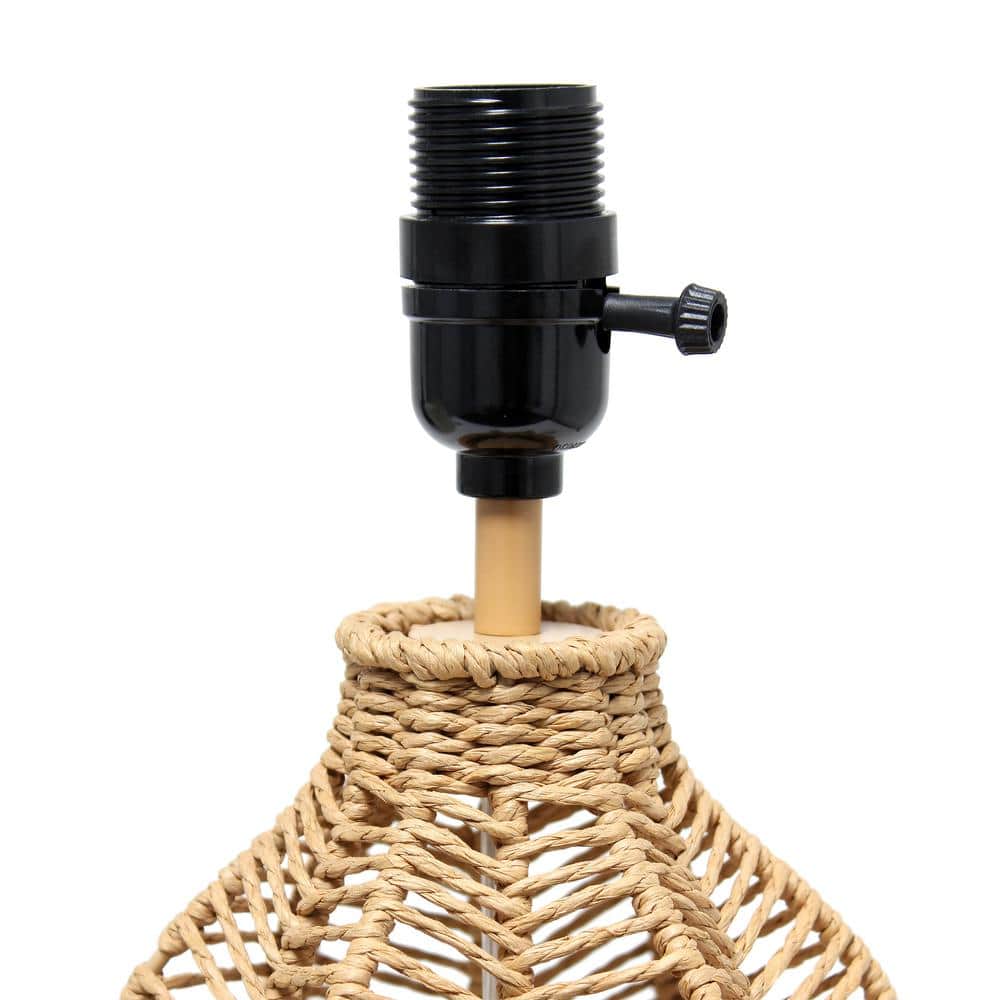 Natural Paper Rope Wicker Table Lamp with Beige Linen Shade