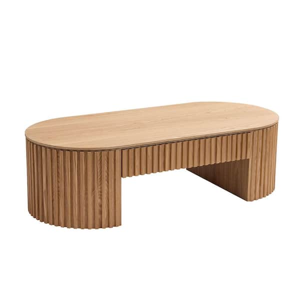 Sudzendf 51.18 in. Oval Wood Coffee Table With Drawer Mid Century Modern Coffee Table
