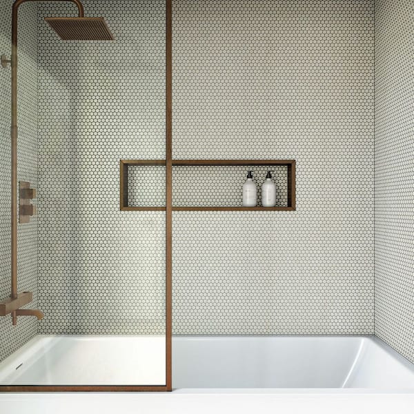 LuxeCraft Cashmere Crackle 11 in. x 13 in. Matte Ceramic Penny Round Mosaic Tile (10.6 sq. ft./Case)