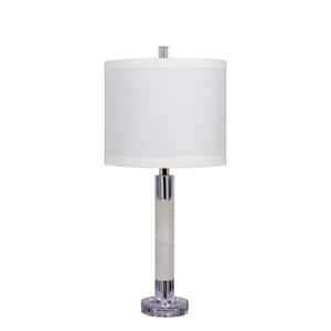 26 in. Smooth Column Table Lamp in a Clear Crystal and Snow Marble