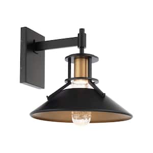 Sleepless 15 in. Black with Aged Brass Integrated LED Outdoor Wall Sconce, 3000K