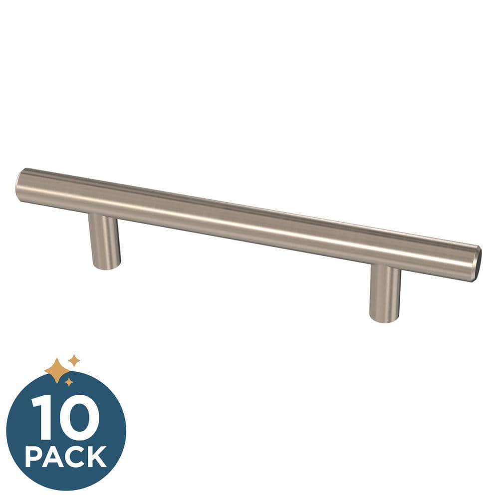 10-Pack Solid Bar 4 in. (102 mm) Modern Cabinet Drawer Pulls in Stainless S