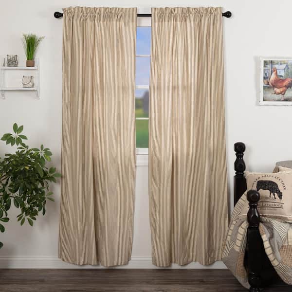 VHC BRANDS Sawyer Mill 40 in W x 84 in L Ticking Stripe Light Filtering Rod Pocket Window Panel Charcoal Dark Creme Pair