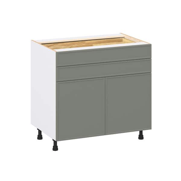 J COLLECTION Fairview 36 in. W x 24 in. D x 34.5 in. H Assembled Slim Shaker Base Kitchen Cabinet in Moss Green with Two 5 in Drawers