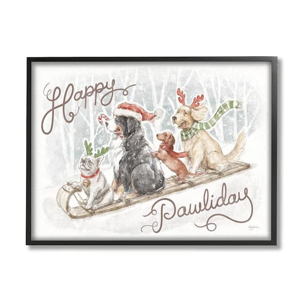 Stupell Industries Happy Pawliday Dogs by Mary Urban 1-Piece Framed Graphic Print Animal Poster Art Print 20 in. x 16 in.